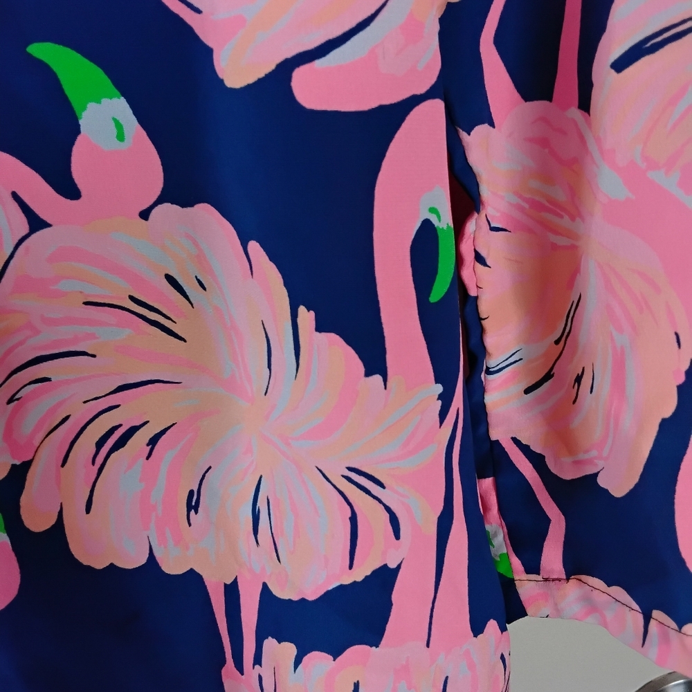 Lilly Pulitzer Flamingo-Print Navy and Pink Women's Blouse - Picture 3 of 5